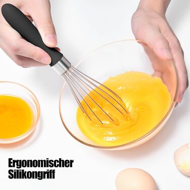 Міксер ручний кухонний Doosu 28 см, з нержавіючої сталі 18/8, 8 гнучких дротів, для змішування, збивання, приготування тіста (Чорний, S-23cm)