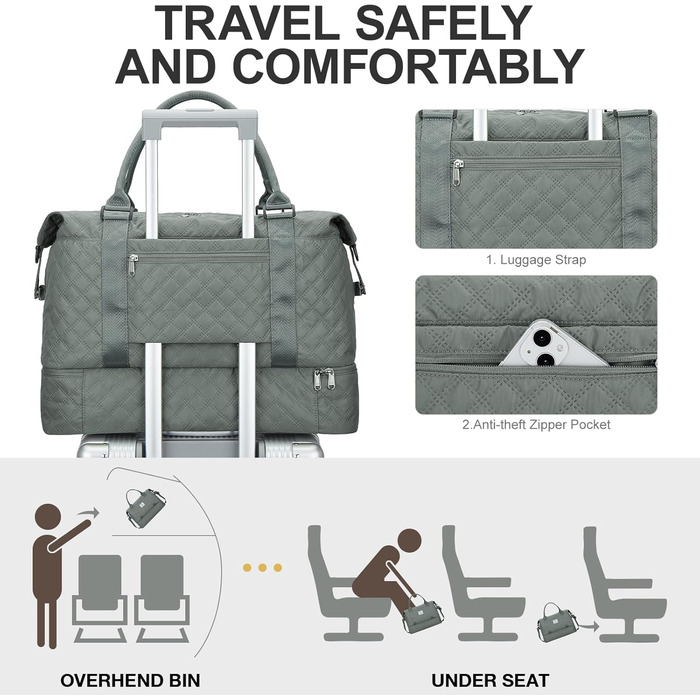 Спортивна сумка для жінок, дорожня сумка-дуffel, фітнес-сумка, дорожня сумка на вихідні з відділенням для взуття та косметичкою, водовідштовхувальна, бежева (E8-армійний зелений)