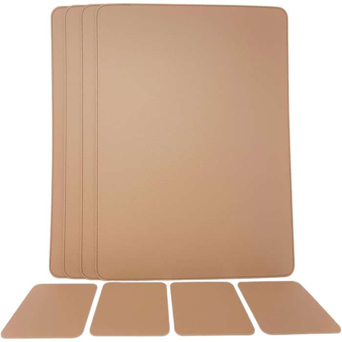 Nikalaz Placemats and Coasters (Set of 4) made of recycled leather, placemats, 4 placemats and 4 coasters, placemats and coasters 10 x 10 cm (40 x 30 cm, Camel)