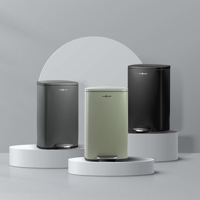 Сталевий відро для сміття з педаллю, 50 літрів, з внутрішнім відром з пластику, з м'яким закриттям, для кухні, ванної кімнати або офісу, сірий колір