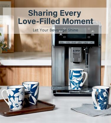 ONEMORE Coffee Mug Set of 4, 355 ml, Porcelain Coffee Cup with Handles, Blue Ceramic Mug for Latte, Cappuccino, Tea, Hot Chocolate, Microwave Safe, Dishwasher Safe, Scratch-Resistant