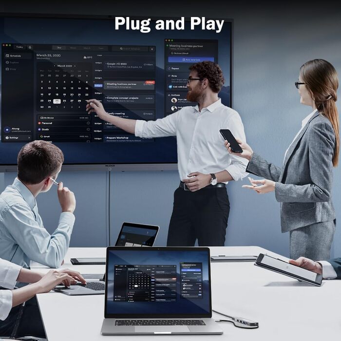 Док-станція USB-C хаб 3 Display-2025: 3 монітори, 2x HDMI 4K, VGA, Ethernet 1000M, 4 USB A 3.0/2.0, 100W PD, SD/TF, AUX 3.5mm, адаптер для Windows/Mac/Dell/HP