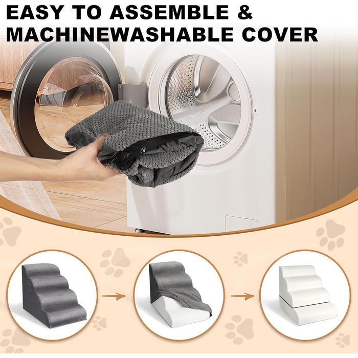 Сходинки для собак маленьких порід Otauoaea: 4 сходинки, протиковзкі, для диванів та ліжок, знімний чохол, сірий колір