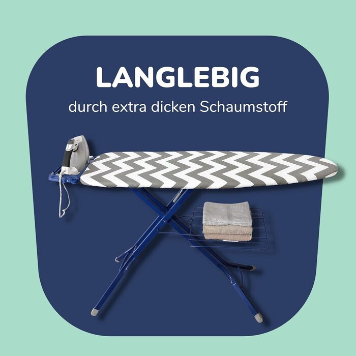 Бюгельний чохол універсальний 125x45 см, товста бавовна, комплект з допоміжними аксесуарами для прасування (фіксатор, натягувач, покривало) - сірий, для парових прасок