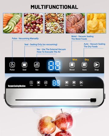 Вакуумний пакувальник FANNOU 5-в-1 для продуктів харчування, з зовнішнім вакуумуванням для банок та контейнерів, чорний