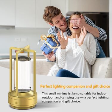 LED-лампа настільна бездротова Hapfish, 3000mAh, USB, кришталь, водонепроникна, з ручкою, диммування, для ресторану, вулиці, спальні, вітальні (Золота)