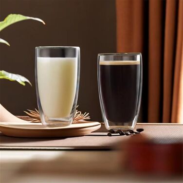 CNGLASS Double-Walled Insulated Glasses, 400ml / 13.5oz, 4-Piece Set, Latte Macchiato Glasses, Insulated Coffee Cups, Tableware, Drinkware