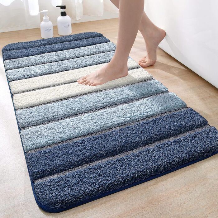 DEXI Non-Slip Bathroom Rug - Absorbent, Washable Bath Mat - 60 x 110 cm - Blue