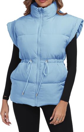Жіноча велика пухова жилетка ELLEVEN, стеганий, з капюшоном, на блискавці, без рукавів, з кишенями, світло-блакитна