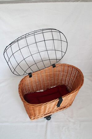Кошик для велосипеда на багажник для собак, плетіння з лози з металевою сіткою та подушкою, XL або XXL. Кошик для багажника (XXL з подушкою)