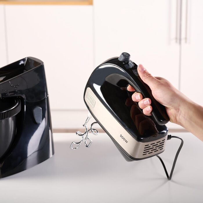 Ручний міксер Black+Decker BXMX500E, 500 Вт, нержавіюча сталь, сірий/чорний, з чашею