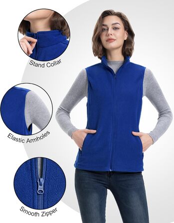 Жіноча флісова жилетка 33,000ft з капюшоном, ультралегка, з кишенями та блискавкою. Outdoor жилетка для жінок (52, середньо-блакитний)