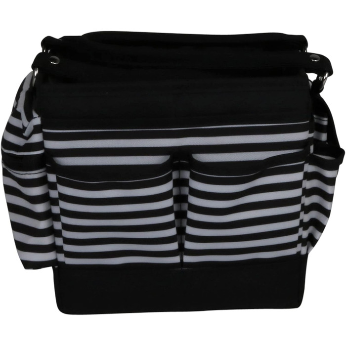 Everything Mary Blaugruner, geometric deluxe store and tote bag, organizer for crafts, sewing, paper, art, desk, canvas, accessories, storage with handles for travel (black and white stripes)
