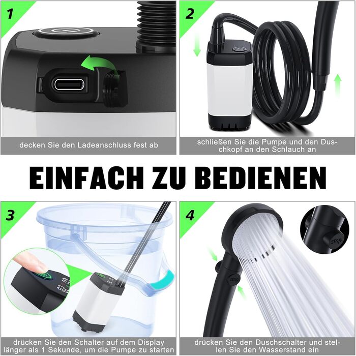 Портативна кемпінгова душ з акумулятором 6000mAh, з насосом та індикатором температури, набір для кемпінгу, відпочинку на природі, миття авто, пляжу, подорожей, для тварин, білий