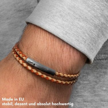 Браслет шкіряний Simaru Premium плетений, синій (L 17-18 см), унісекс, з нержавіючої сталі, made in Germany