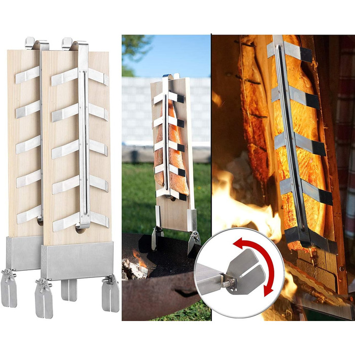 Набір дощок для запікання лосося з кедрового дерева Rosenstein & Söhne з підставкою з нержавіючої сталі, 2 шт.