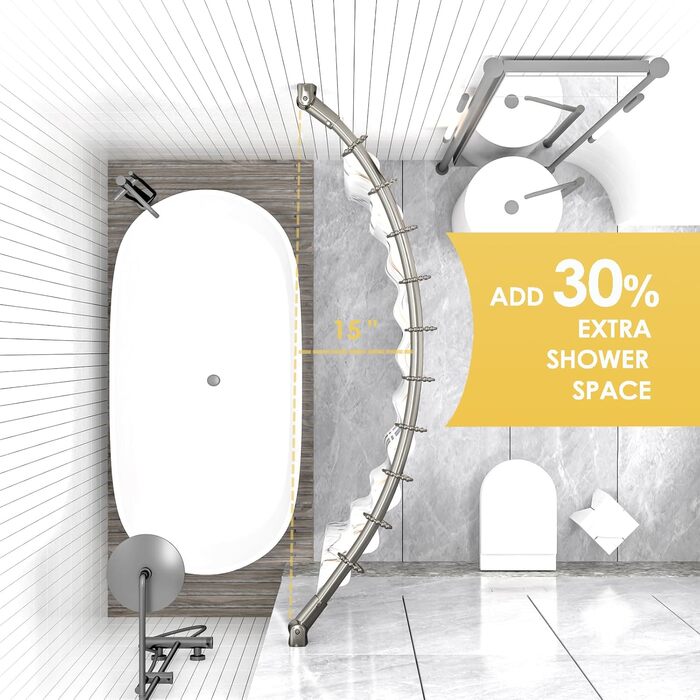 Регульована вигнута штанга для душу, широка, з нержавіючої сталі, для ванної кімнати, 106,7–182,9 см