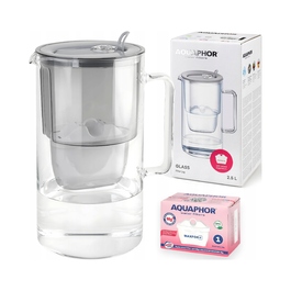 Скляний фільтр-кувшин Aquaphor Glass 2,5 л з картриджем Maxfor+ MG, сірий