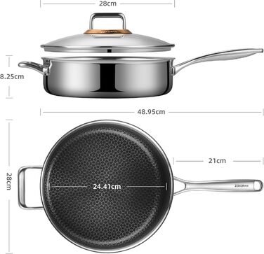 Сковорода з кришкою 26 см, антипригарне покриття Hybrid, холодна ручка, придатна для миття в посудомийній машині, без PFAS, PFOA та PTFE, термостійка до 260 °C, сумісна з усіма типами плит (WQ-D)