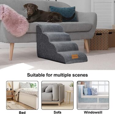 Сходинки для собак: широкі, 4 сходинки, 50 см, для маленьких собак, з високощільним пінопластом, знімний чохол, неслизьке дно, 51x72x41 см