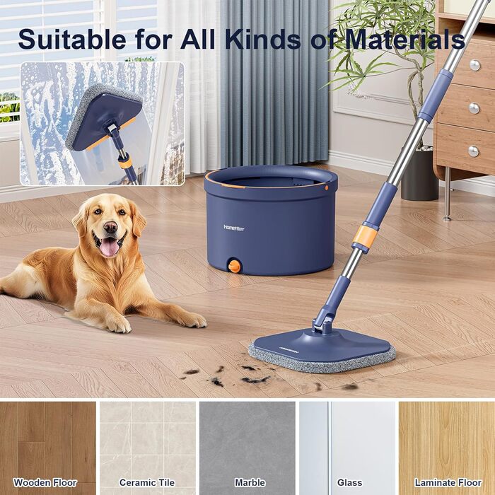 Набір для миття підлоги та вікон Wischmopp з відром, 2-в-1, 132 см, система з 2 камер, 4 мікрофібрових насадки