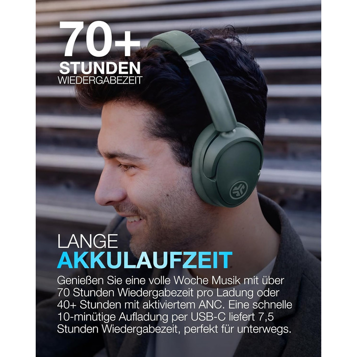 Бездротові накладні навушники JLab JBuds LUX ANC з активним шумозаглушенням, Bluetooth, колір Sage (шалфей)