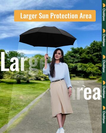 Чакіпі Чакіпі Парасолька велика, стійка до вітру, компактна для подорожей, автоматична, для жінок та чоловіків – кишеньковий парасолька, портативний UV-захист, чорний, 210T покриття, діаметр 97 см, 8 спиць, довжина 108 см