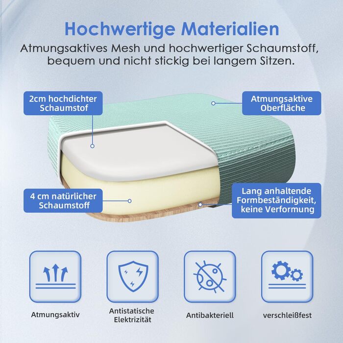 Офісне крісло Hinode з підйомними підлокітниками, функцією гойдання, поворотне на 360°, регульоване по висоті, ергономічне крісло для дому та офісу з дихаючою сіткою, до 150 кг (Блакитно-зелене, Стиль 1)
