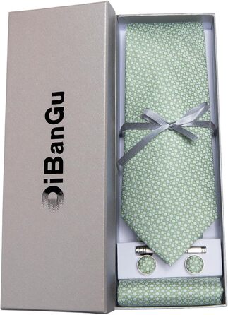 Набір краваткових аксесуарів DiBanGu: краватка, хустинка, краватковий затискач, застібка для рукава. Шовкова краватка з візерунком в клітинку та смугами. Формальний стиль для весілля та бізнесу.