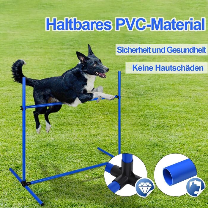 Набір для аджиліті для собак: перешкоди, стрілки, обладнання для тренувань. Регульована висота, 104x70x101 см, зелений (блакитний)