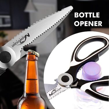 Кухонні ножиці з нержавіючої сталі з захисною кришкою та ергономічною м'якою ручкою, багатофункціональні ножиці для птиці, м'яса, трав та овочів (Білі)