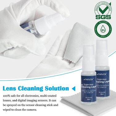Набір для чищення камери ARVOK: 32 шт. для об'єктивів DSLR, смартфонів, з блоком продування, паличкою та стікером. Вологостійкий комплект.