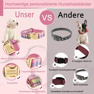 Нашийник для собак з металевою застібкою, двосторонній, з іменем та номером телефону, регульований розмір, M та L (Тартан)