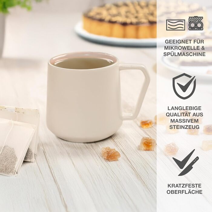 Набір кавових чашок Moritz & Moritz CAVO 6 шт. Almond (500 мл) з якісної кераміки - стильний дизайн з ручкою, для кави, чаю, капучино