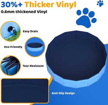 80x20 cm Foldable Dog Pool – Collapsible Plastic Hard Pool for Dogs and Children, Non-Slip Pet Bathtub for Outdoor Use in the Garden, Lightweight and Portable (Blue)