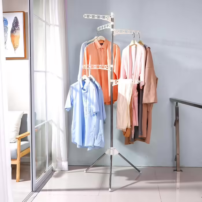 BAOYOUNI Folding Clothes Rack Clothes Drying Rack Garment Rack Clothes Rack Universal Clothes Dryer, with 5 Folding Clothes Hooks, Space-Saving, for Shirts, Blouses, Sweaters, Dresses