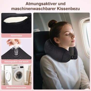 Подушка для шиї в літак та авто з ефектом пам'яті (Memory Foam), набір для подорожей зі маскою для сну, берушами та сумкою, чорна