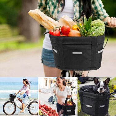 Складаний водонепроникний кошик на кермо велосипеда, знімний, з алюмінієвого сплаву, для собак, котів, невеликих тварин, для пікніка, покупок (Чорний)