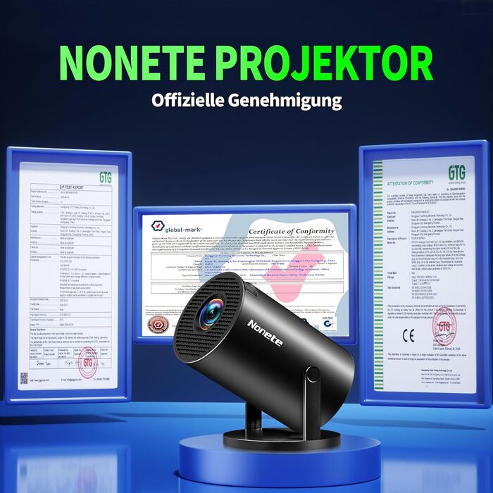 Портативний проєктор Mini Beamer 4K з WiFi 6, Bluetooth 5.2 та Android, 1080P Full HD, автоматична корекція трапеції, підтримка PC/HDMI/USB, з пультом та мишкою, чорний