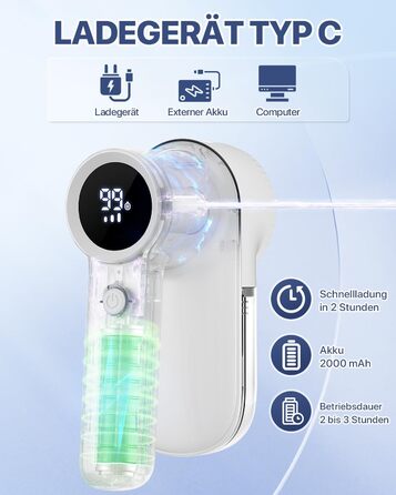 Електричний видалення ворсу для одягу з LED-дисплеєм та USB-зарядкою, 3 режими, 3 змінні насадки для светрів, пальто, ковдр