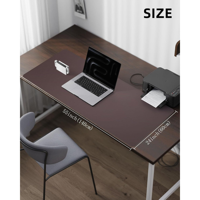 Офісний килимок для миші та столу зі шкіри, 90x43 см / 141x61 см (кава). Захист столу, підкладка для ноутбука для офісу та дому