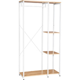 WOLTU Clothes Rack Organizer Coat Rack Laundry Rack Open Wardrobe with 4 Shelves for Bedroom Hallway, Wood and Steel (White + Light Oak)