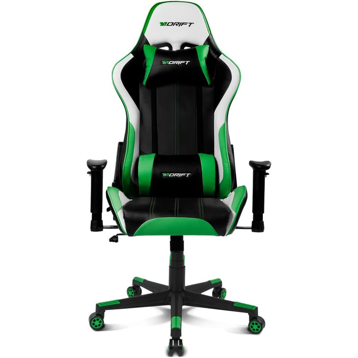 Ігрове крісло Drift DR175GREEN, екошкіра, 2D підлокітники, клас 4, чорний/зелений
