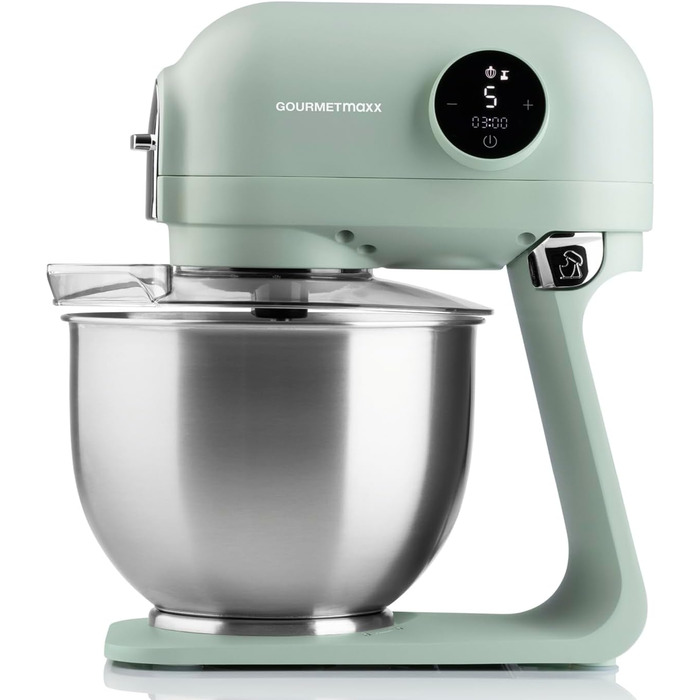 Gourmetmaxx Kitchen Machine & Mixer | Planetary Kitchen Assistant with Digital Display incl. Mixing Bowl and Attachments | Powerful Mixer with Whisk and More | Electric Stand Mixer Green