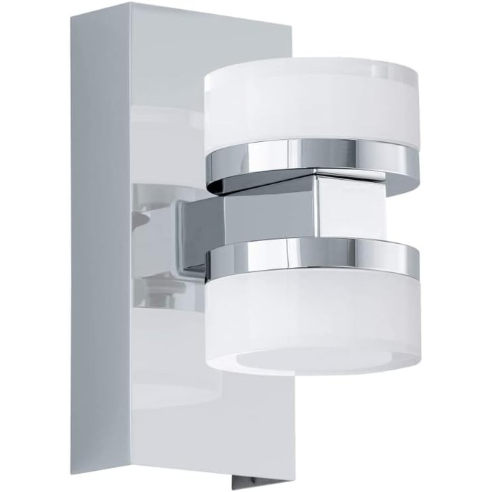 EGLO LED Wall Lamp Romendo 1, 2-Flame Wall Light Bathroom Dimmable, Bathroom Lamp Made of Metal in Chrome and Satinized Plastic, LED Damp-Proof Light Warm White, IP44