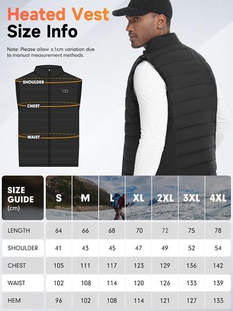 Обогріваючий жилет, жилет з підігрівом для жінок та чоловіків, тепла куртка з акумулятором, куртка з підігрівом з Powerbank, 7.4V/5.0V куртка з 3 рівнями налаштування температури, 6 зон обігріву, теплий жилет, зимова куртка, водонепроникний одяг з акумулятором, чорний - 10000mAh 5V Powerbank