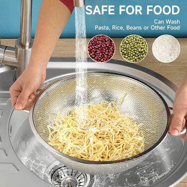 Дуршлаг кухонний 3QT + 5QT, 2 шт, нержавіюча сталь, з ручками для фруктів, овочів, безпечний для посудомийної машини