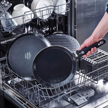 GreenPan Essentials кругла гриль-сковорода 28 см, керамічне антипригарне покриття, без PFAS, для індукції, для посудомийки, чорна
