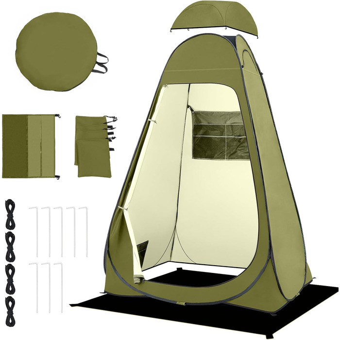 Brian & Dany Pop Up Camping Shower Tent - Portable Privacy Tent with Rainfly & Windows - Outdoor Changing Tent, UPF 50+ Waterproof, Green