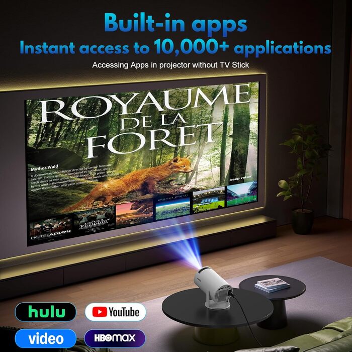 Портативний проєктор Mini Beamer 1080p з Wi-Fi та Bluetooth, сумісний з HDMI, смартфоном, USB, TV-Stick, для домашнього кінотеатру, чорний (Weiß)